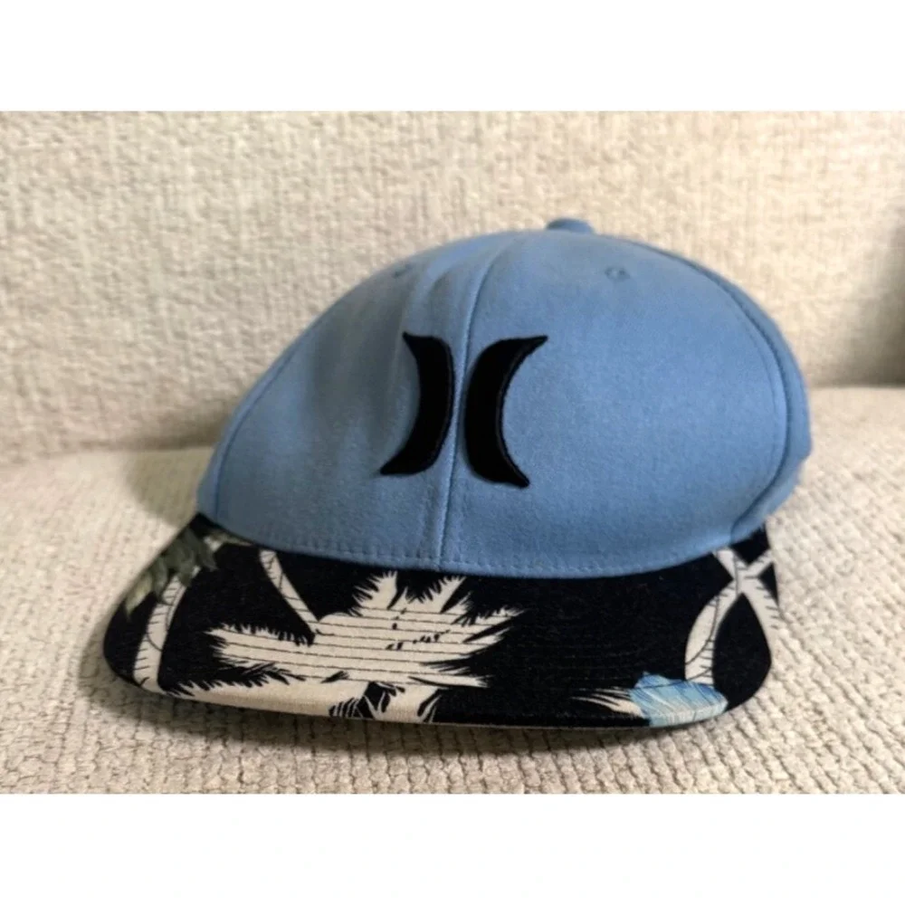Hurley Yupoong‎ One Ten Hawaiian Floral Tropical Palm Trees Snapback Hat Blue